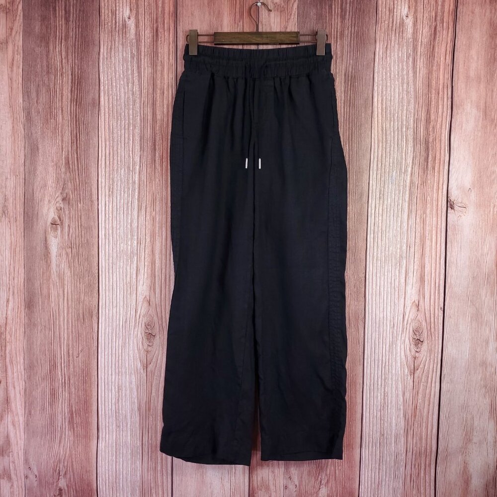 Quince Womens Small 100% European Linen Wide Leg Pants Drawstring Black